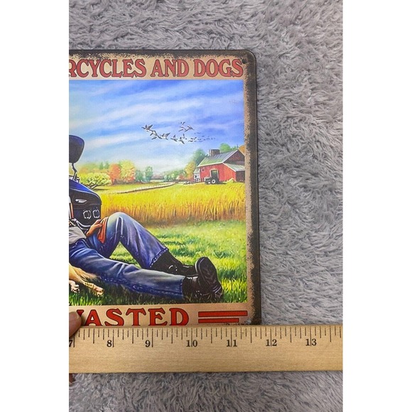 Motorcycle Dog Metal Sign Time Spent with Motorcycles & Dogs Is Never‎ Wasted - Picture 5 of 6
